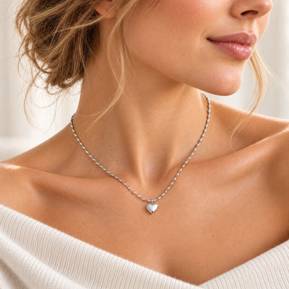 La Morongo Co. 7032 Korean Elegance 316L Stainless Steel Heart & Oval Bead Necklace