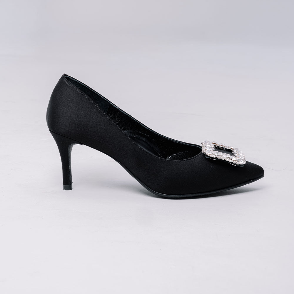 La Morongo Co. Classic Black Rhinestone Square Buckle High Heels