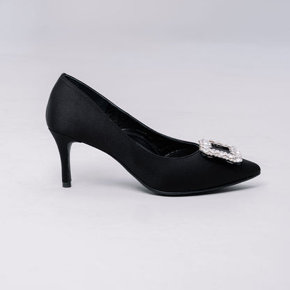 La Morongo Co. Classic Black Rhinestone Square Buckle High Heels