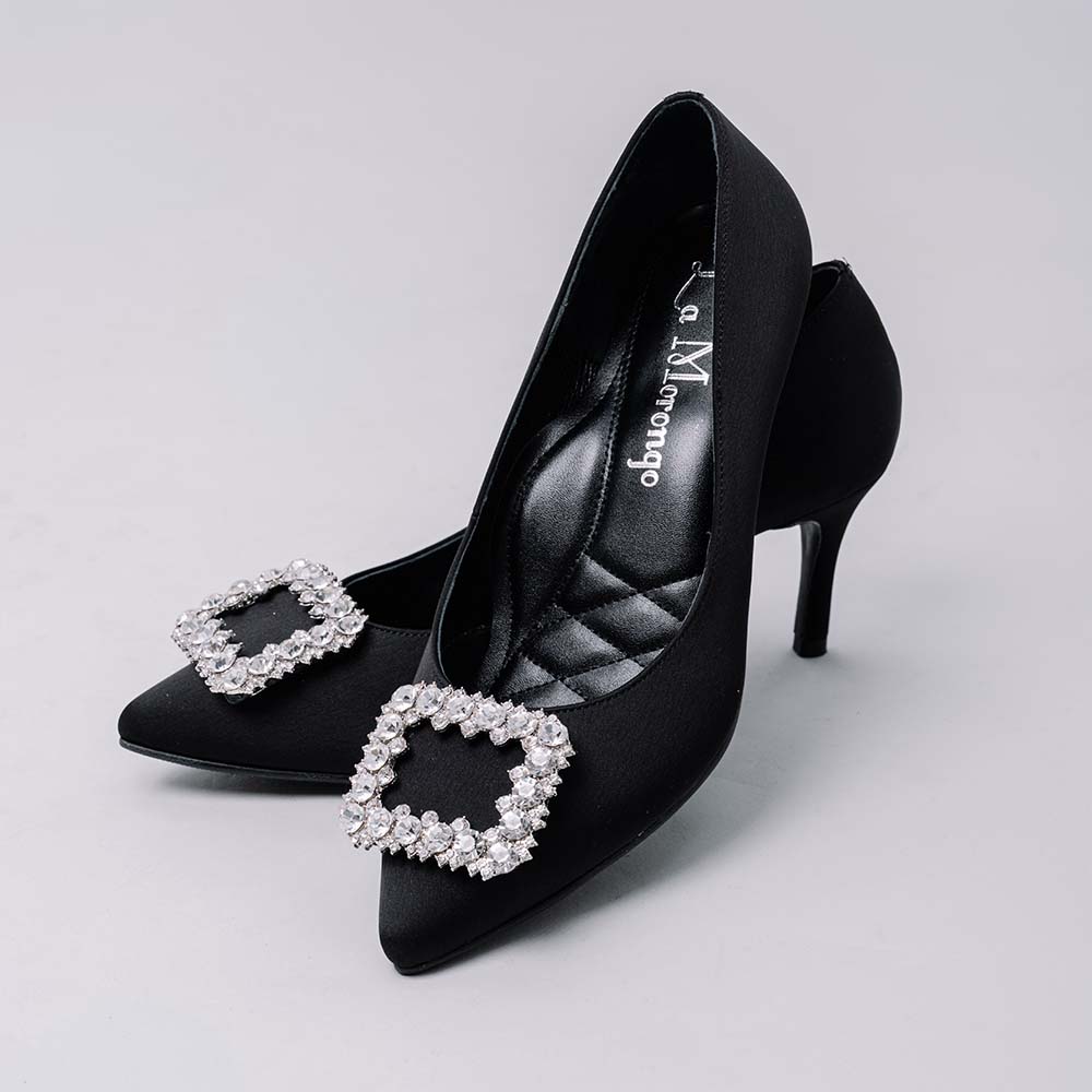 La Morongo Co. Classic Black Rhinestone Square Buckle High Heels