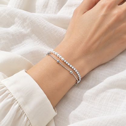 La Morongo Co. 1031 Korean Elegance 316L Stainless Steel Double-Chain Pearl & Bead Bracelet