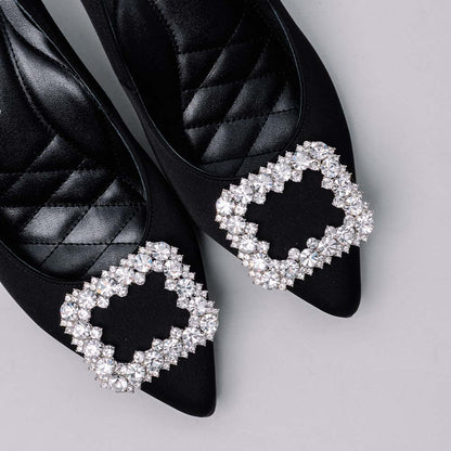 La Morongo Co. Classic Black Rhinestone Square Buckle High Heels