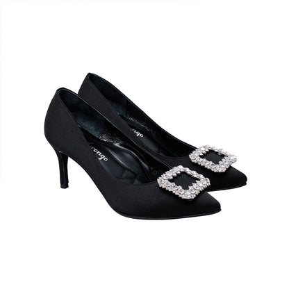 La Morongo Co. Classic Black Rhinestone Square Buckle High Heels