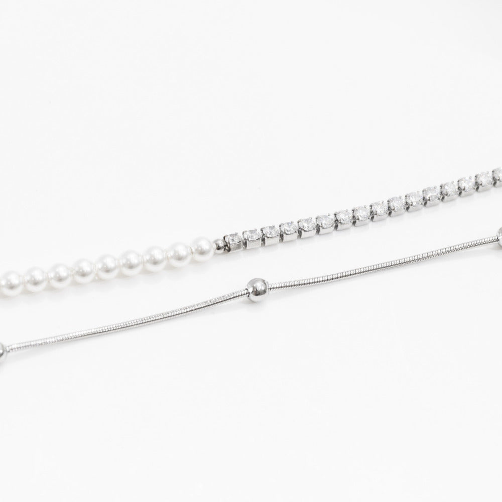 La Morongo Co. 1031 Korean Elegance 316L Stainless Steel Double-Chain Pearl & Bead Bracelet