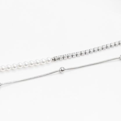 La Morongo Co. 1031 Korean Elegance 316L Stainless Steel Double-Chain Pearl & Bead Bracelet