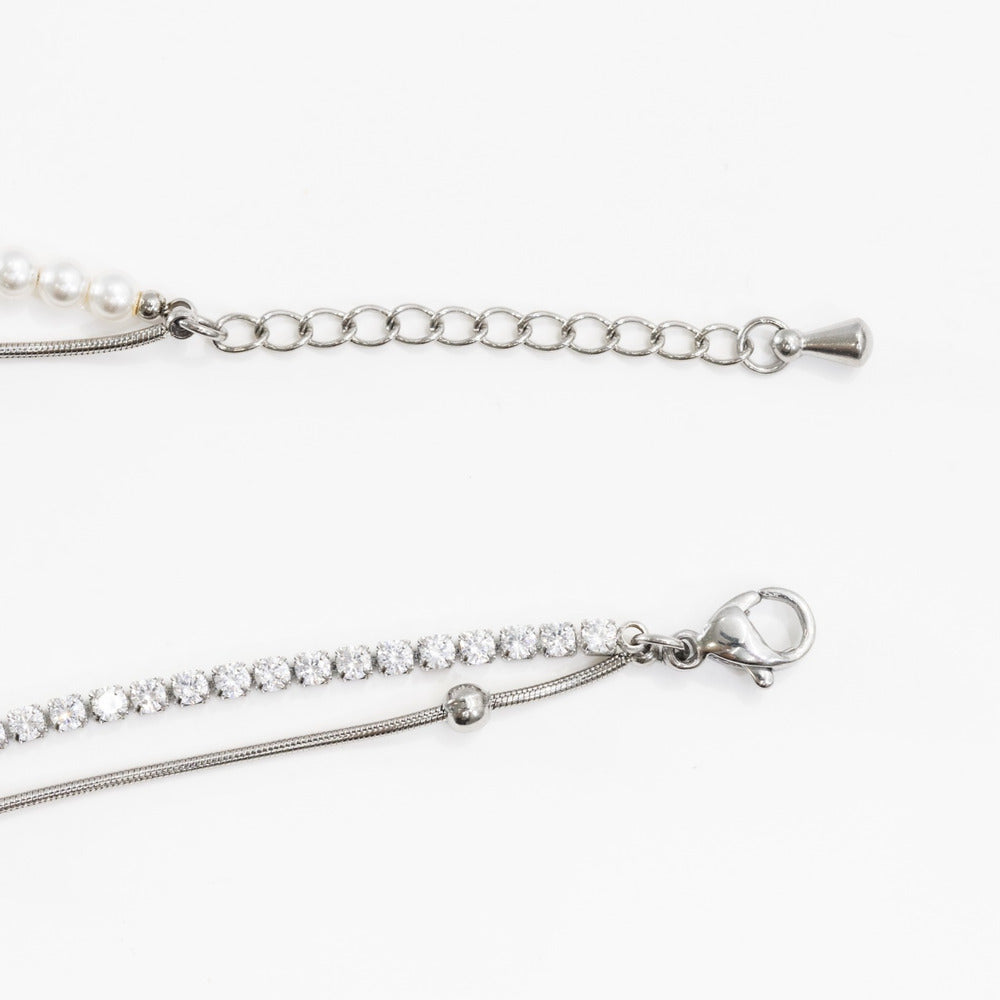 La Morongo Co. 1031 Korean Elegance 316L Stainless Steel Double-Chain Pearl & Bead Bracelet