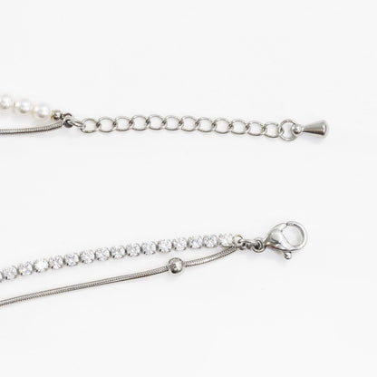 La Morongo Co. 1031 Korean Elegance 316L Stainless Steel Double-Chain Pearl & Bead Bracelet