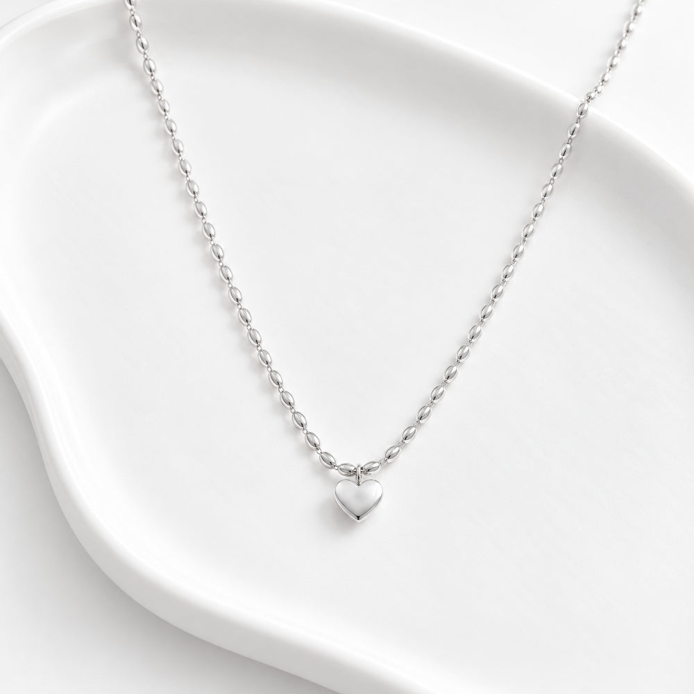 La Morongo Co. 7032 Korean Elegance 316L Stainless Steel Heart & Oval Bead Necklace