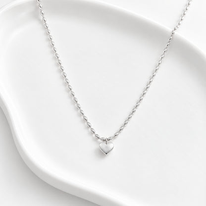 La Morongo Co. 7032 Korean Elegance 316L Stainless Steel Heart & Oval Bead Necklace