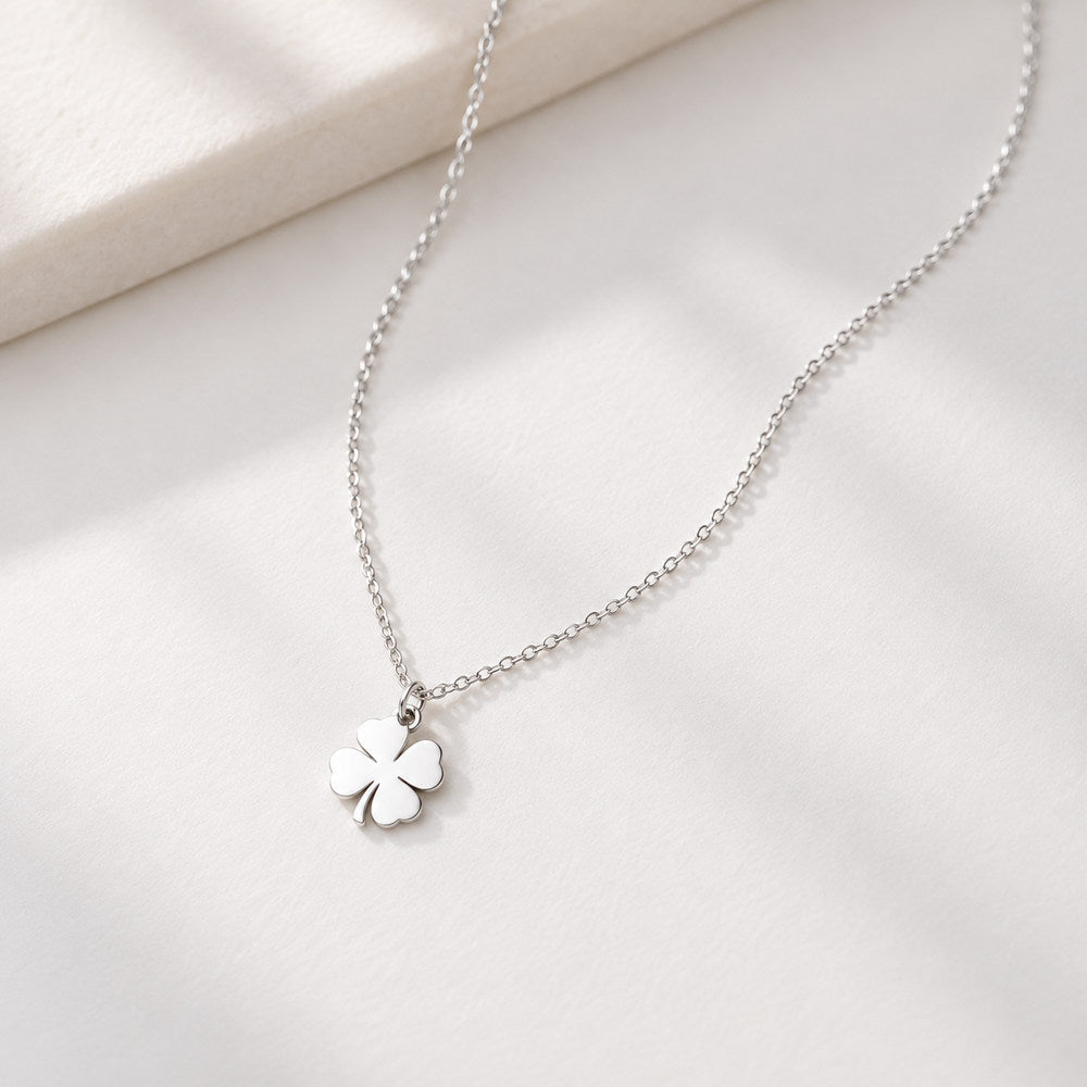 La Morongo Co. 2086 Korean Elegance 316L Stainless Steel Four-Leaf Clover Lucky Charm Necklace