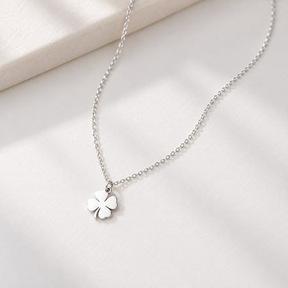 La Morongo Co. 2086 Korean Elegance 316L Stainless Steel Four-Leaf Clover Lucky Charm Necklace
