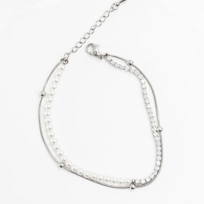La Morongo Co. 1031 Korean Elegance 316L Stainless Steel Double-Chain Pearl & Bead Bracelet
