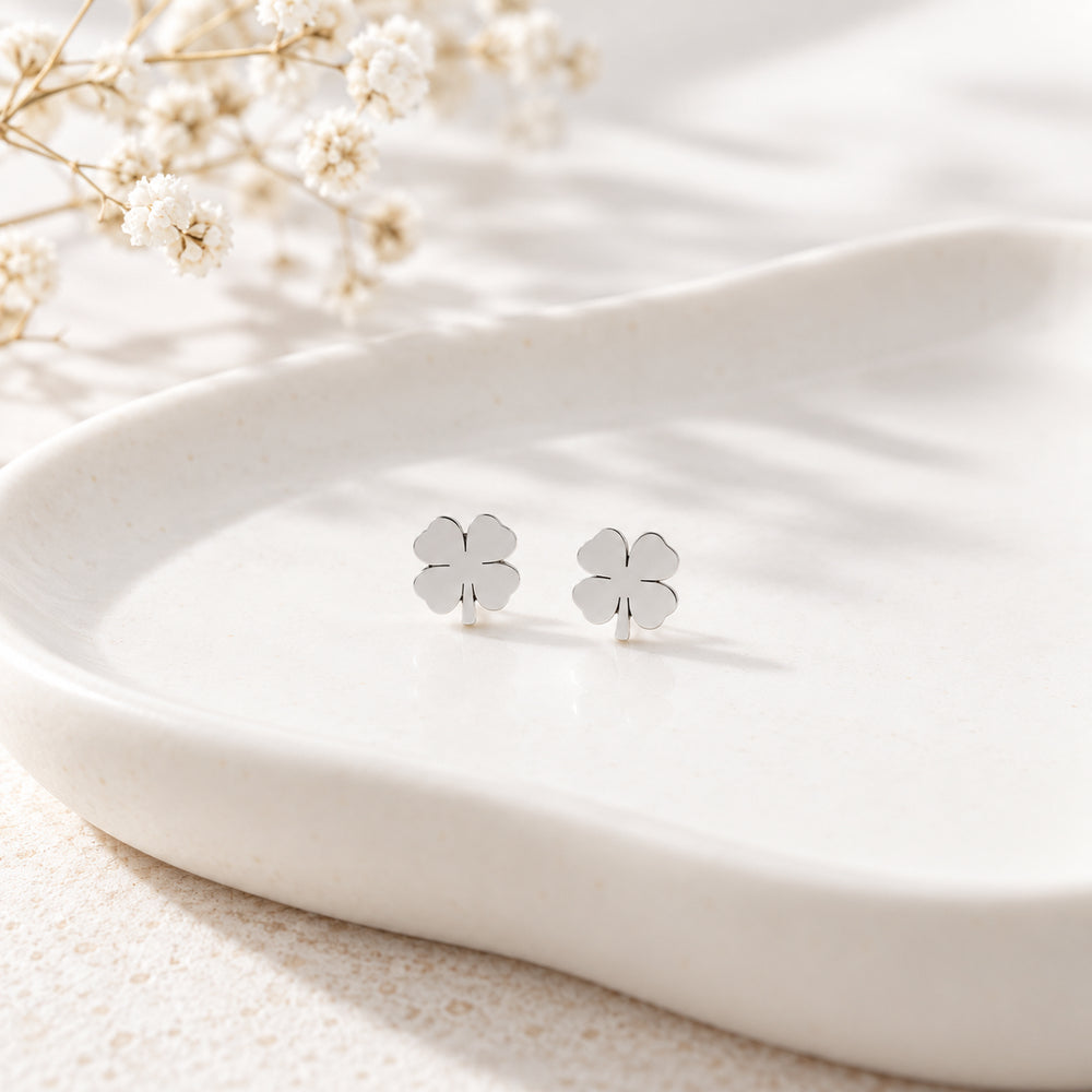 La Morongo Co. 7046 Korean Elegance 316L Stainless Steel Solid Clover Earrings