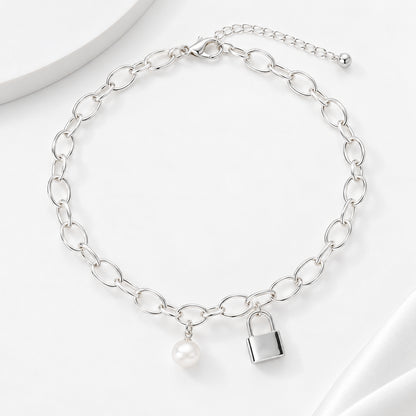 La Morongo Co. 0213 Korean Elegance Pearl & Lock Charm Bracelet – 316L Stainless Steel