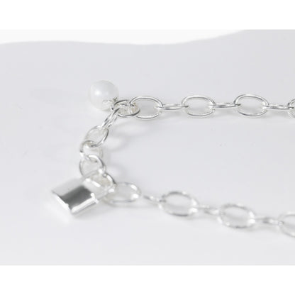 La Morongo Co. 0213 Korean Elegance Pearl & Lock Charm Bracelet – 316L Stainless Steel