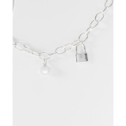 La Morongo Co. 0213 Korean Elegance Pearl & Lock Charm Bracelet – 316L Stainless Steel