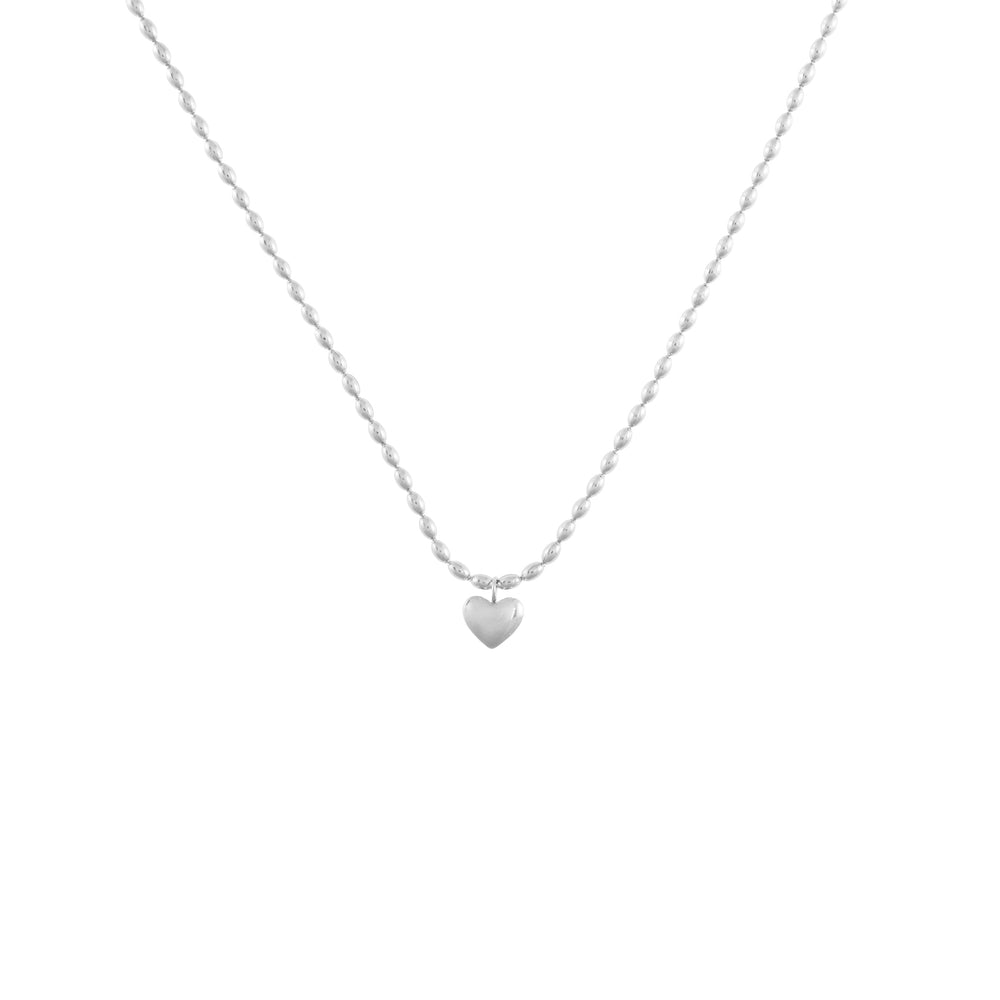 La Morongo Co. 7032 Korean Elegance 316L Stainless Steel Heart & Oval Bead Necklace