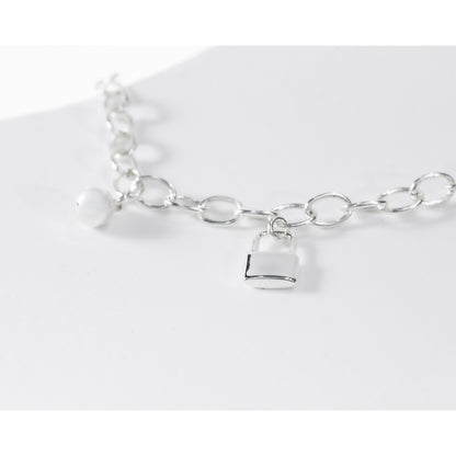 La Morongo Co. 0213 Korean Elegance Pearl & Lock Charm Bracelet – 316L Stainless Steel